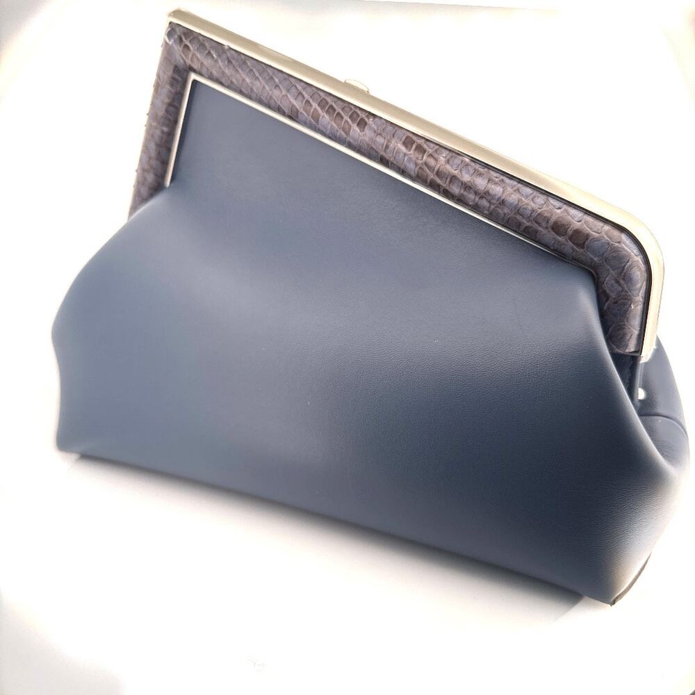 Fendi Frame Top Handle Bag With Python Trim Blue - image 2